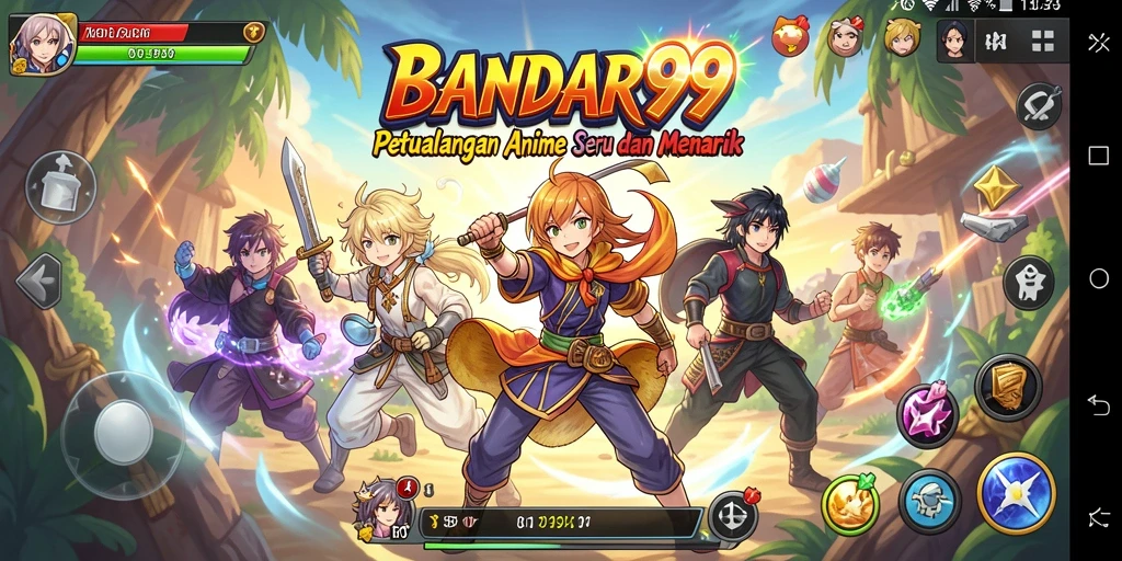 Tampilan gameplay BANDAR99 yang penuh aksi dan warna-warni karakter Anime.