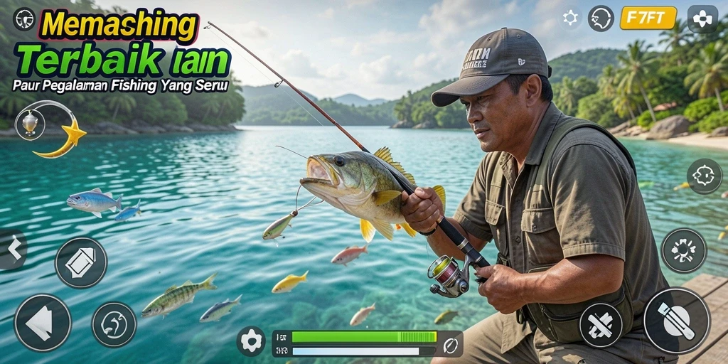 Tampilan gameplay F7F7 saat menangkap ikan di laut.
