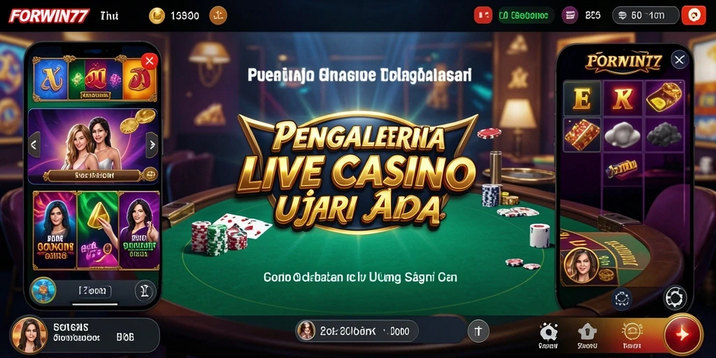 Screenshot utama FORWIN77 menunjukkan dealer live yang berinteraksi dengan pemain.