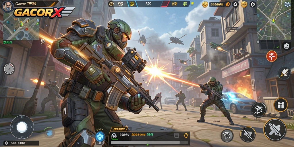 Screenshot menunjukkan aksi seru dalam GACORX dengan gameplay TPS yang menarik.