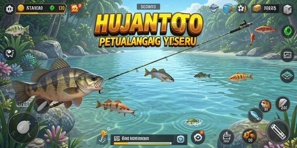 Tampilan menarik dari gameplay HUJANTOTO saat memancing di danau yang tenang.
