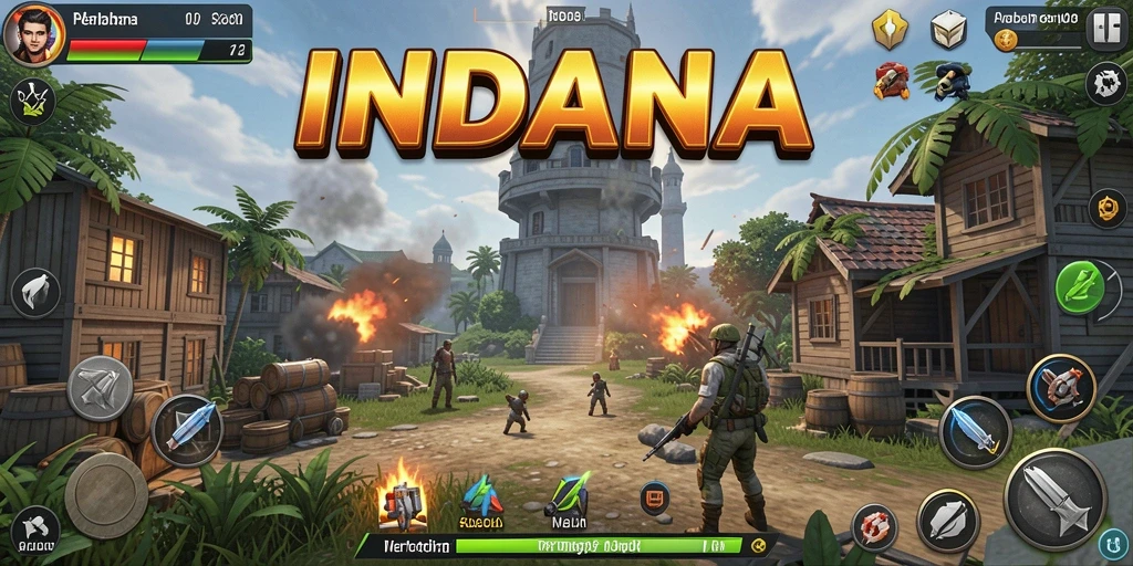 Screenshot menampilkan gameplay seru dari INDAAA dengan berbagai menara dan musuh.