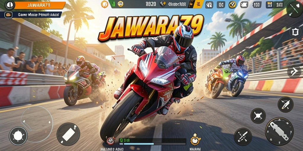 Tampilan seru gameplay balapan motor di JAWARA79.