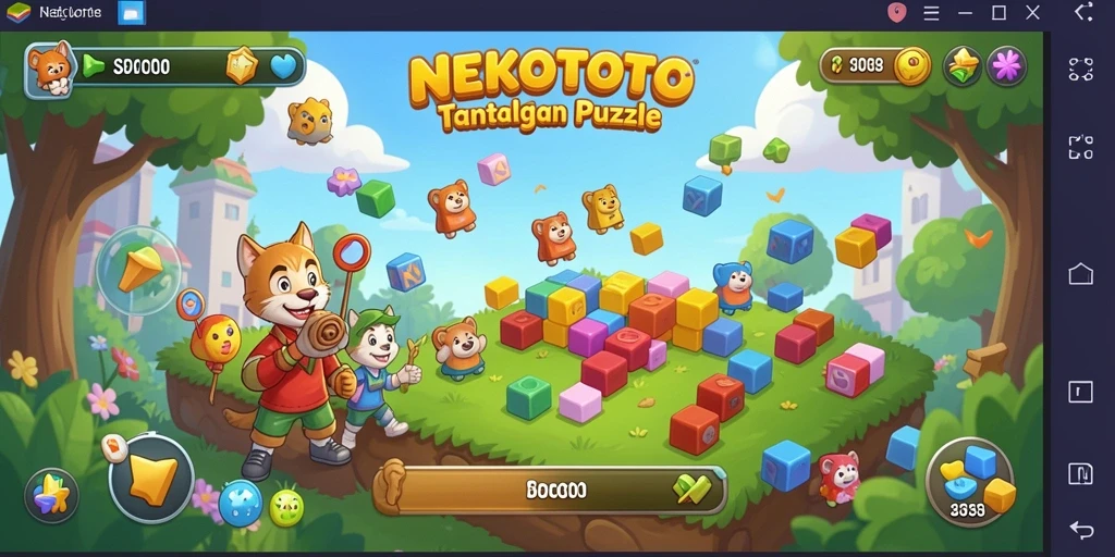 Screenshot gameplay NEKOTOTO yang menampilkan tantangan puzzle yang menarik.