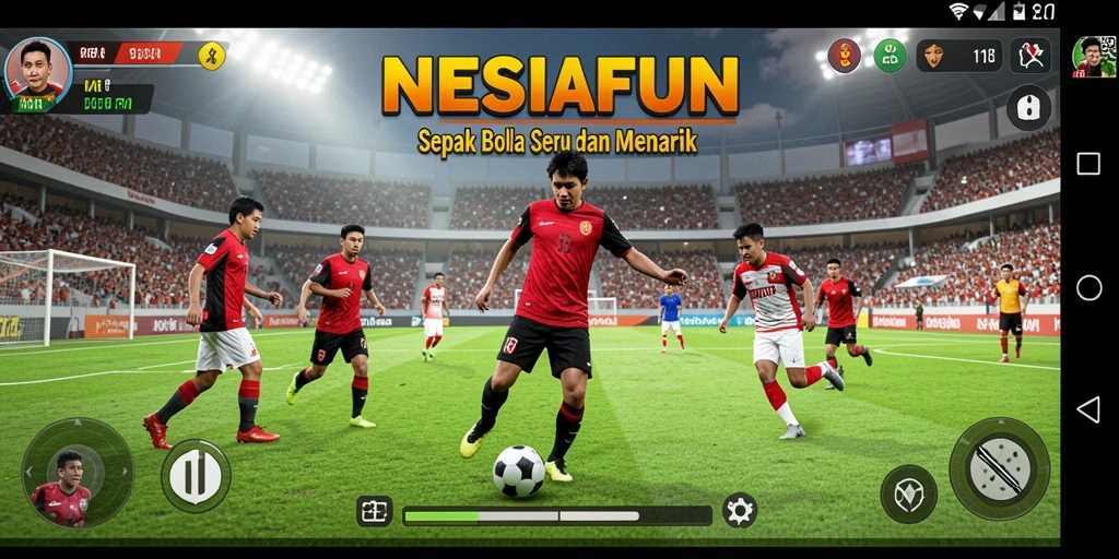 Tampilan gameplay NESIAFUN dengan aksi sepak bola yang seru.