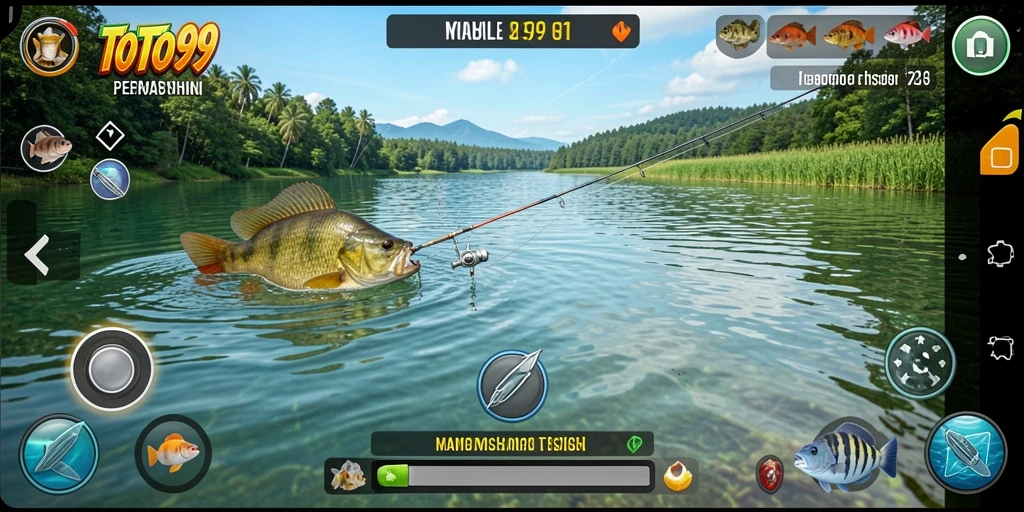 Screenshot gameplay TOTO99 menunjukkan aksi seru dalam memancing.